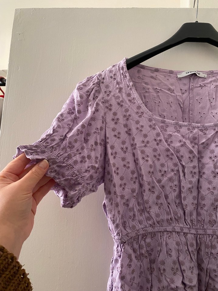 Dantel Detaylı Mor Kısa Kollu Kadın Bluz - Görsel 3