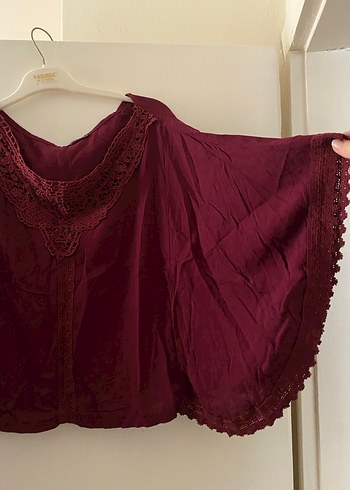 Bordo Dantel Detaylı Bohem Kadın Bluz - Görsel 4