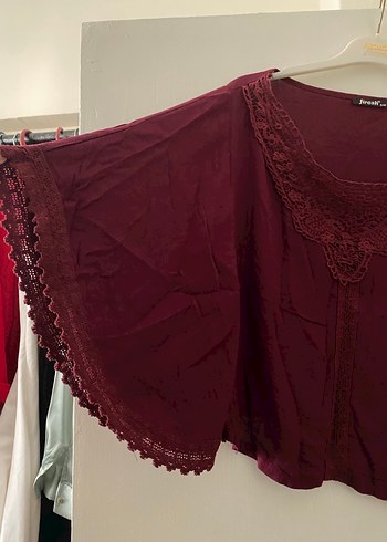 Bordo Dantel Detaylı Bohem Kadın Bluz - Görsel 3