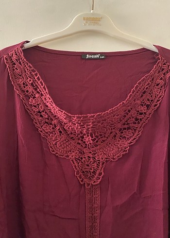 Bordo Dantel Detaylı Bohem Kadın Bluz - Görsel 2
