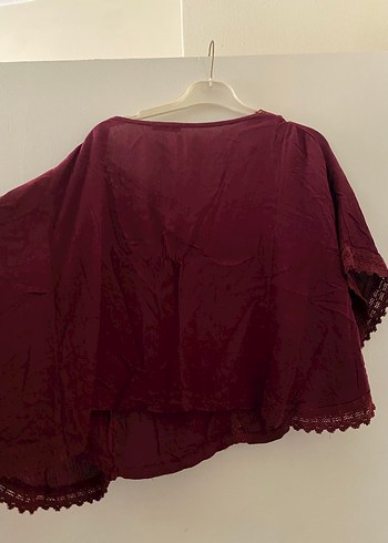 Bordo Dantel Detaylı Bohem Kadın Bluz - Görsel 6