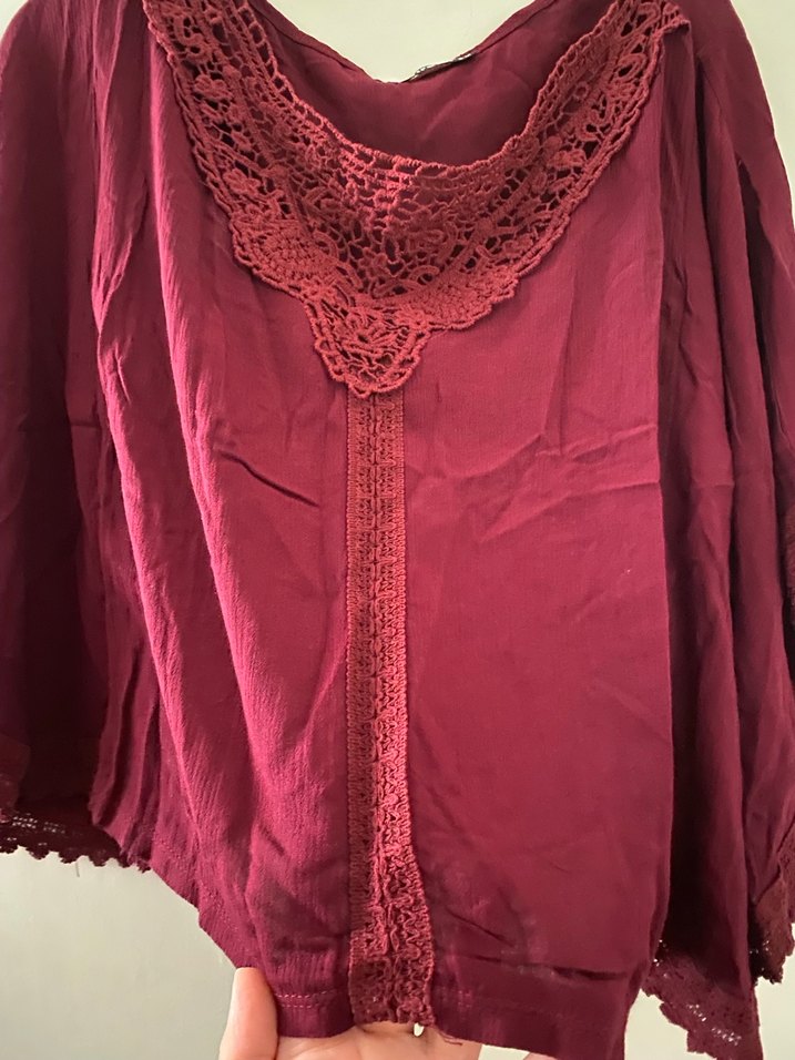 Bordo Dantel Detaylı Bohem Kadın Bluz - Görsel 5