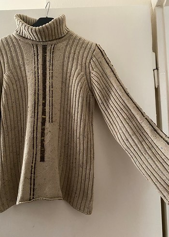 Bej Boğazlı Yün Kadın Kazak - Görsel 4