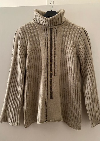 Bej Boğazlı Yün Kadın Kazak - Görsel 2