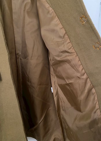 Düğmeli Bej Kaşe Midi Kadın Kaban - Görsel 9