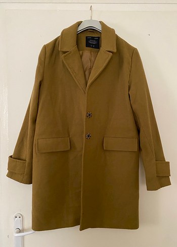 Düğmeli Bej Kaşe Midi Kadın Kaban - Görsel 3