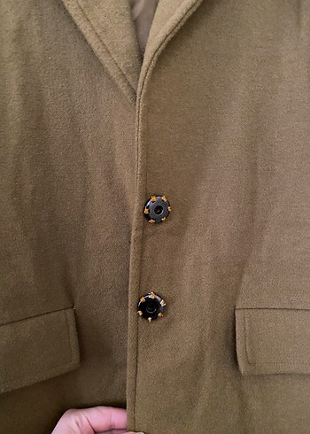 Düğmeli Bej Kaşe Midi Kadın Kaban - Görsel 5