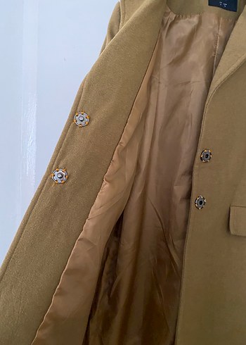 Düğmeli Bej Kaşe Midi Kadın Kaban - Görsel 8