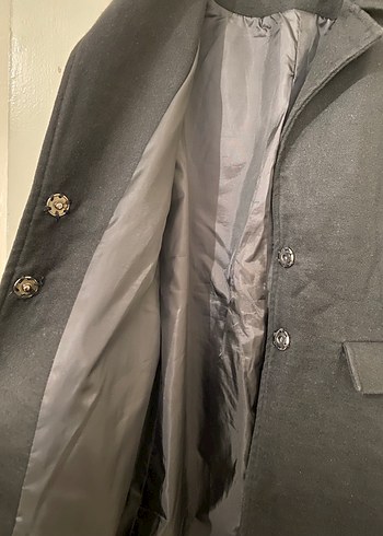 Siyah Uzun Kollu Kaşe Kaban - Görsel 7