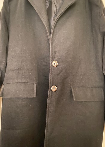 Siyah Uzun Kollu Kaşe Kaban - Görsel 5