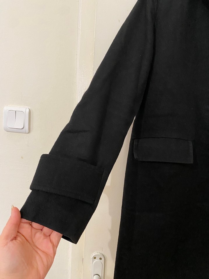 Siyah Uzun Kollu Kaşe Kaban - Görsel 3