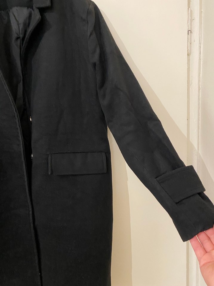 Siyah Uzun Kollu Kaşe Kaban - Görsel 4