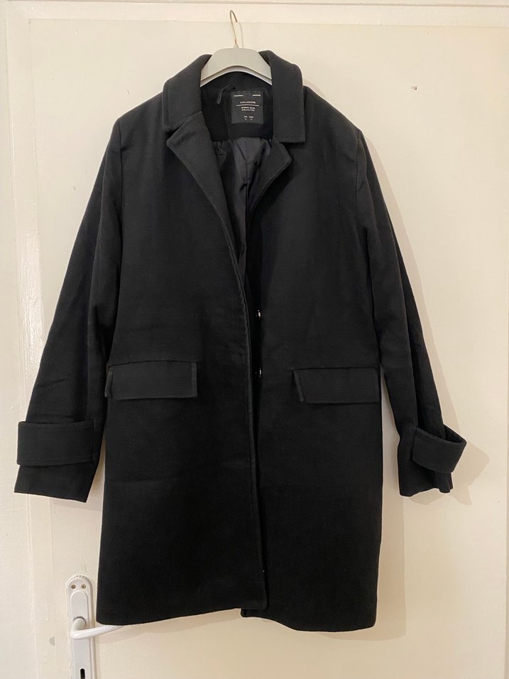 Siyah Uzun Kollu Kaşe Kaban - Görsel 2