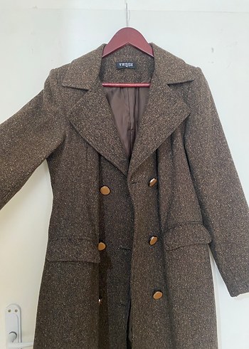 Düğmeli Kahverengi Uzun Kaban - Görsel 2