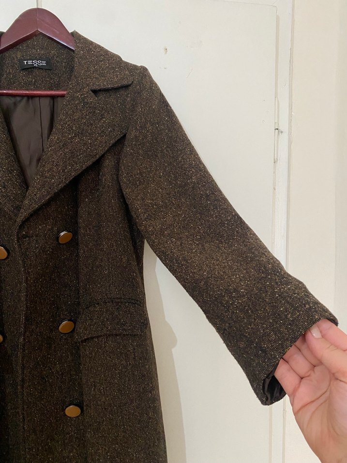 Düğmeli Kahverengi Uzun Kaban - Görsel 3