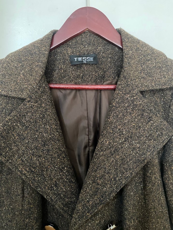 Düğmeli Kahverengi Uzun Kaban - Görsel 5