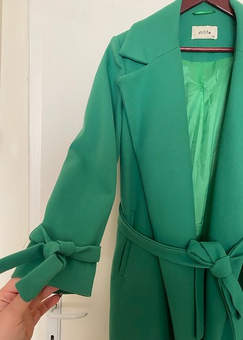 Kemerli Yeşil Kadın Uzun Kaban - Görsel 2