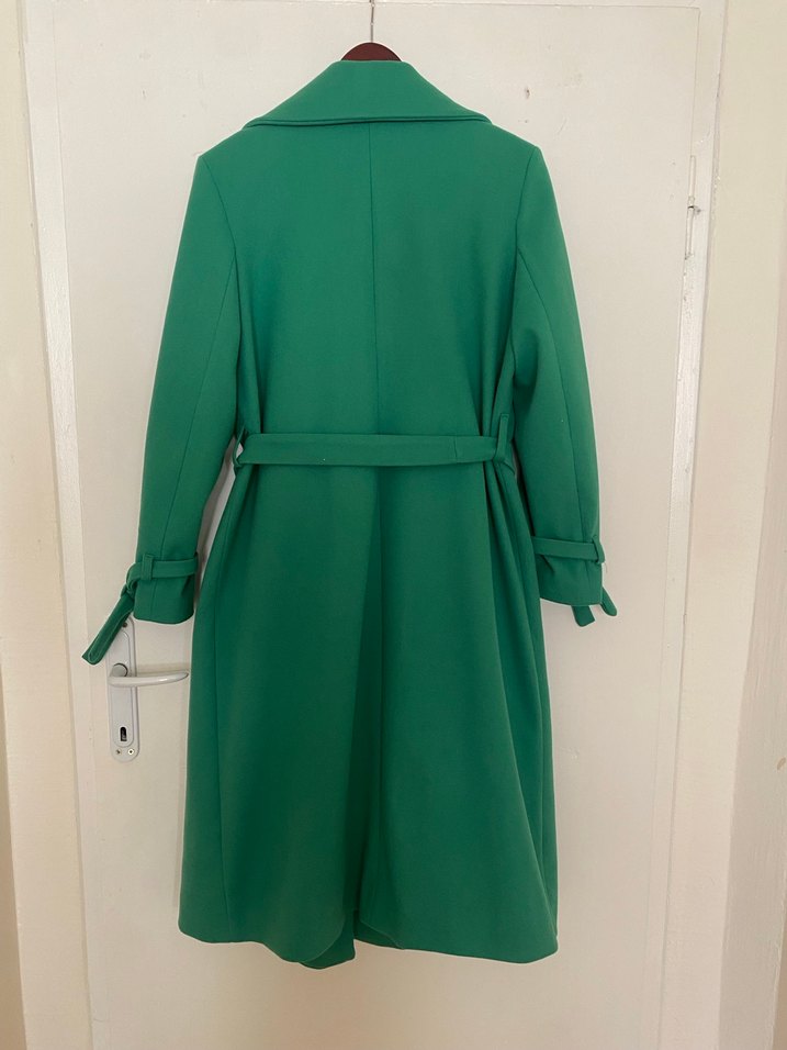 Kemerli Yeşil Kadın Uzun Kaban - Görsel 4