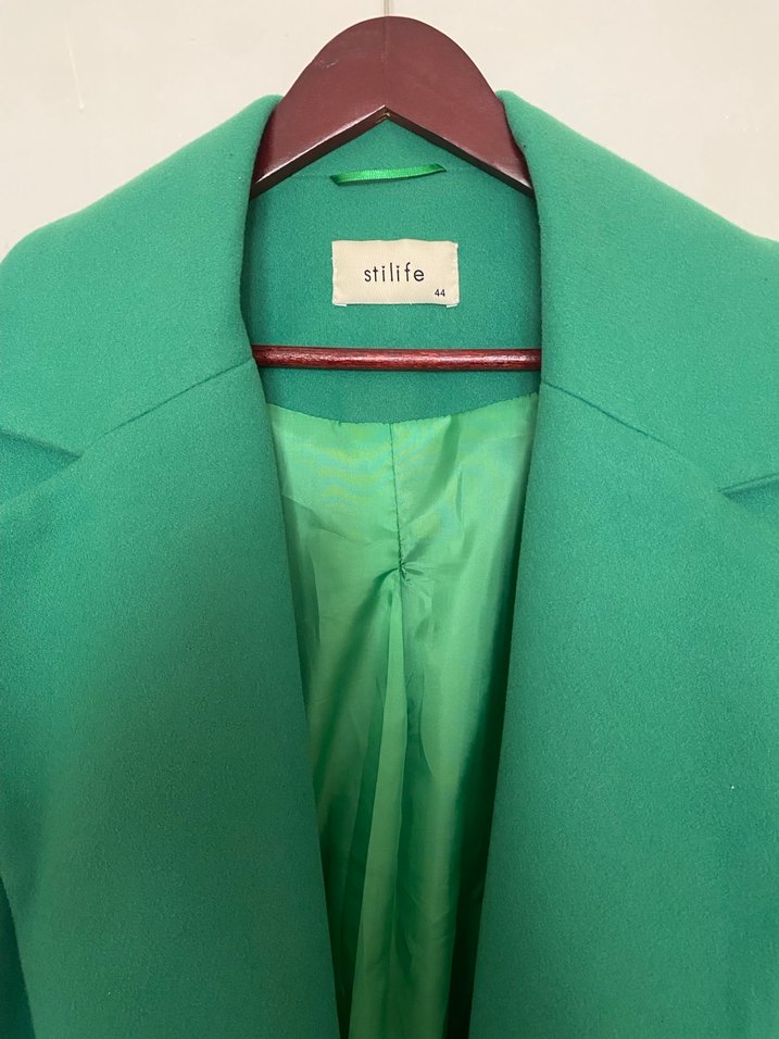 Kemerli Yeşil Kadın Uzun Kaban - Görsel 3