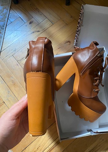 Kahverengi Deri Platform Topuklu Bot - Görsel 6