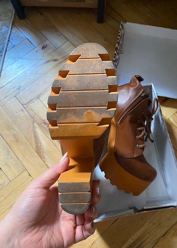 Kahverengi Deri Platform Topuklu Bot - Görsel 4