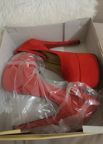 Kırmızı Stiletto Platform Topuklu Ayakkabı - Görsel 3
