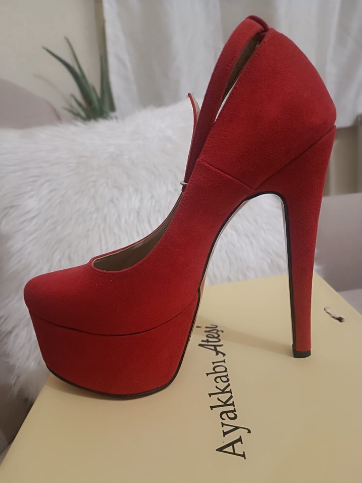 Kırmızı Stiletto Platform Topuklu Ayakkabı - Görsel 2