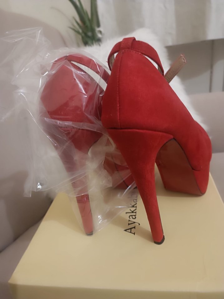 Kırmızı Stiletto Platform Topuklu Ayakkabı - Görsel 5