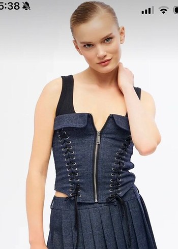 Sagaza Madrid Sagaza Koyu Mavi Denim Korse Bluz
