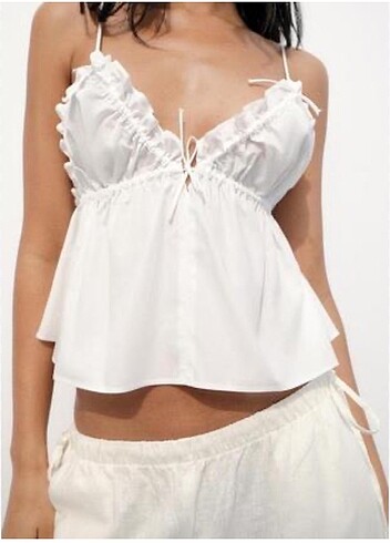 m Beden Zara beyaz poplin top