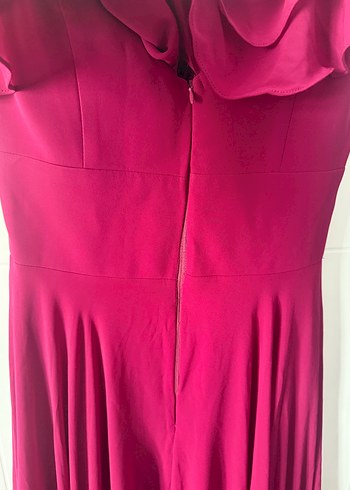 Bordo Fırfırlı Uzun Abiye Elbise - Görsel 4