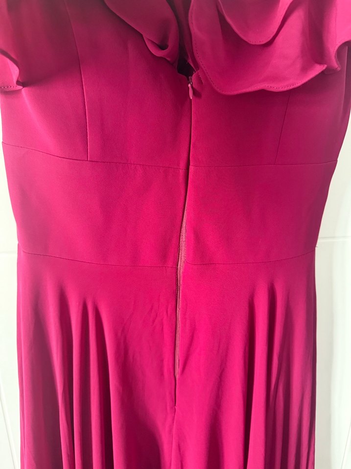 Bordo Fırfırlı Uzun Abiye Elbise - Görsel 4