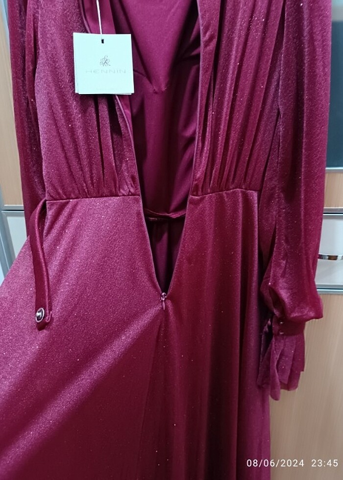 Bordo simli tesettür abiye  - Görsel 4