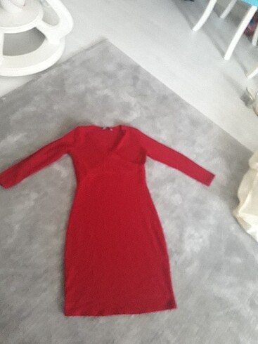 zarf yaka kırmızı triko elbise 