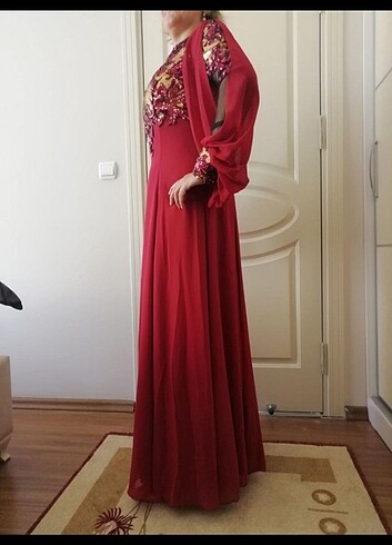 42 Beden bordo Renk Kadın abiye elbise