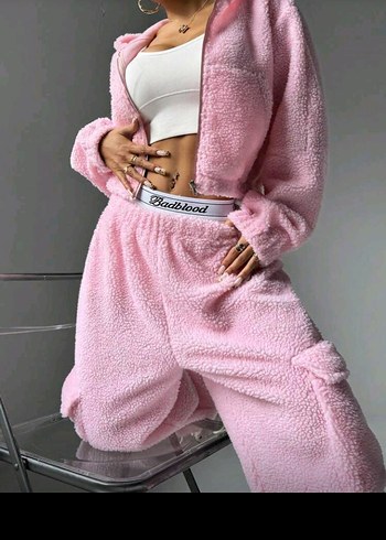 Shein Pembe Peluş Kadın Eşofman Takımı - Görsel 6
