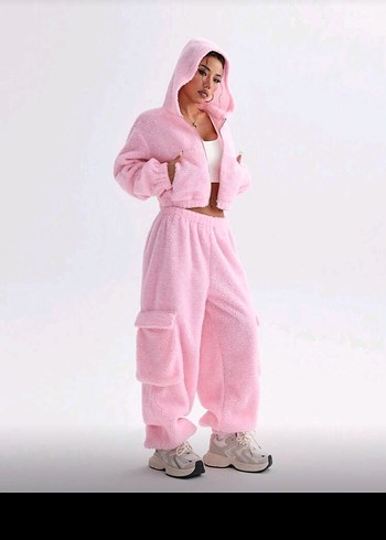 Shein Pembe Peluş Kadın Eşofman Takımı - Görsel 8