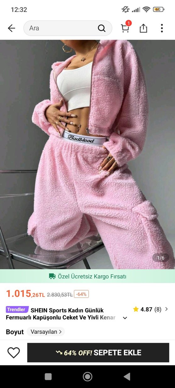 Shein Pembe Peluş Kadın Eşofman Takımı - Görsel 5