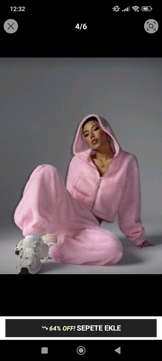 Shein Pembe Peluş Kadın Eşofman Takımı - Görsel 3