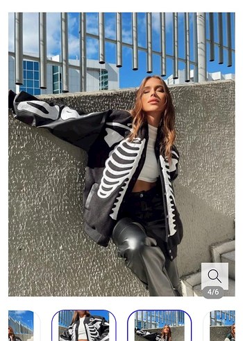 Siyah Baskılı Deri Kadın Ceket - Görsel 4