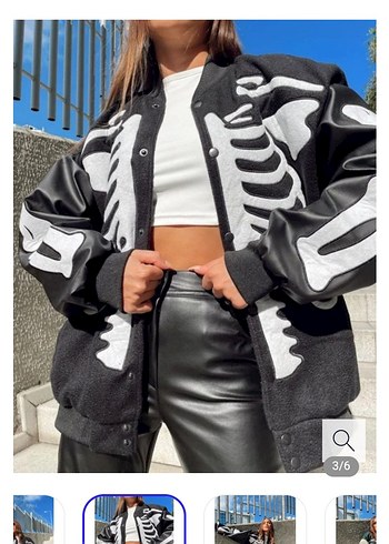 Siyah Baskılı Deri Kadın Ceket - Görsel 5