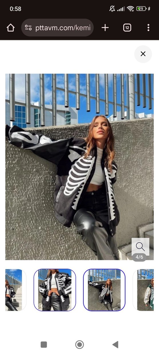 Siyah Baskılı Deri Kadın Ceket - Görsel 4