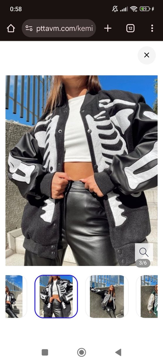 Siyah Baskılı Deri Kadın Ceket - Görsel 5