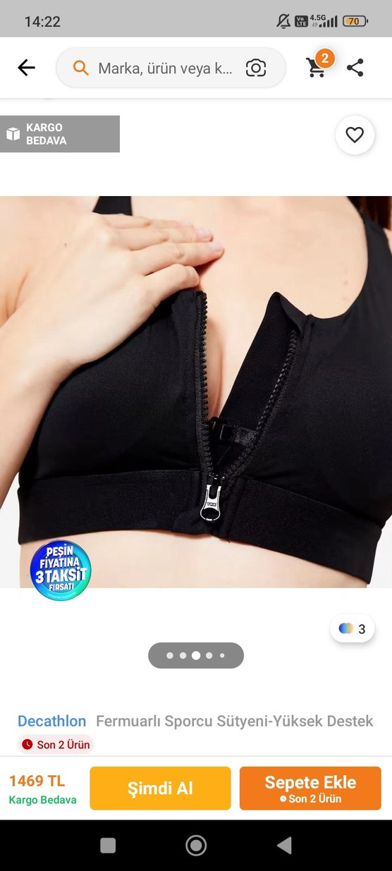 Önden Fermuarlı Siyah  Spor Sütyeni - Görsel 3