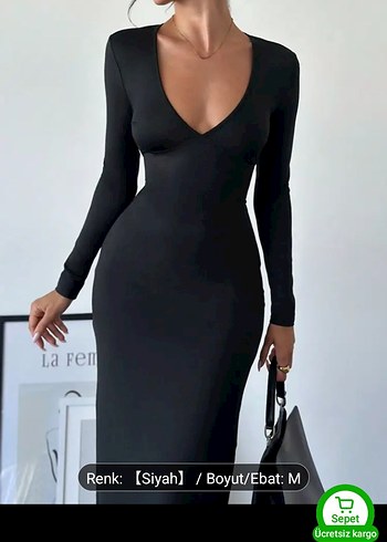 Siyah V Yakalı Uzun Kadın Elbise #shein - Görsel 2