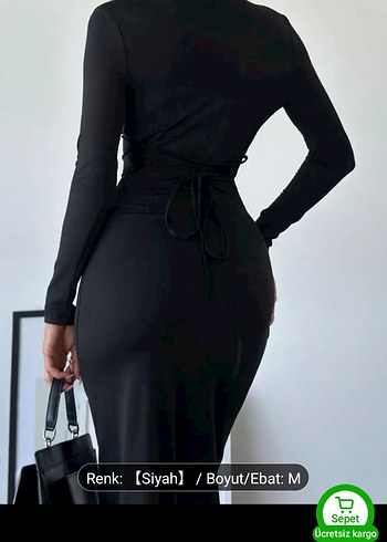 Siyah V Yakalı Uzun Kadın Elbise #shein - Görsel 3