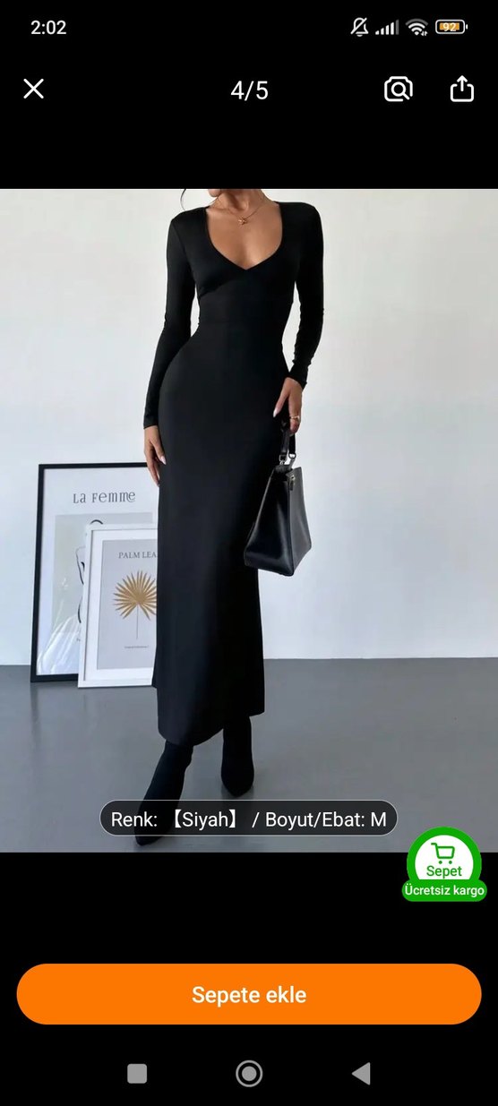 Siyah V Yakalı Uzun Kadın Elbise #shein - Görsel 4