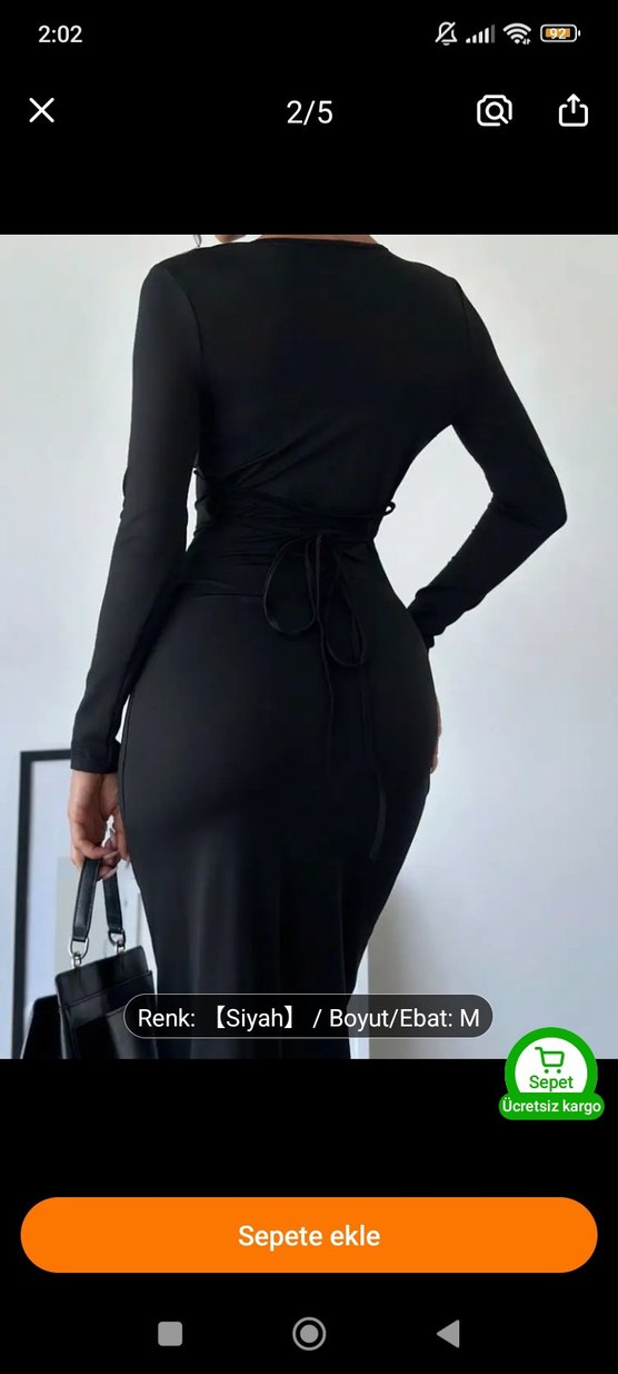 Siyah V Yakalı Uzun Kadın Elbise #shein - Görsel 3