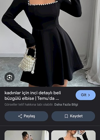 Kare Yaka Boncuklu incili trend Siyah Midi Elbise - Görsel 4
