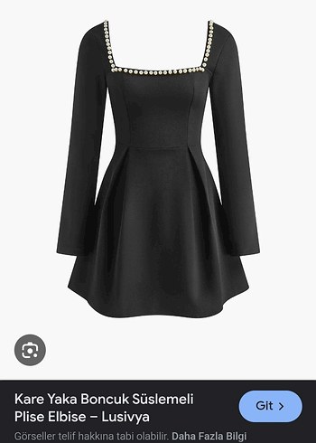 Kare Yaka Boncuklu incili trend Siyah Midi Elbise - Görsel 2